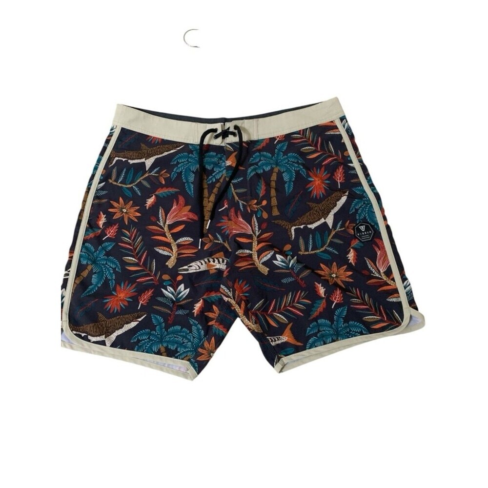 Vissla Tropical Shark Swim Trunk Shorts Multicolor Poly Stretch Mens SZ 38